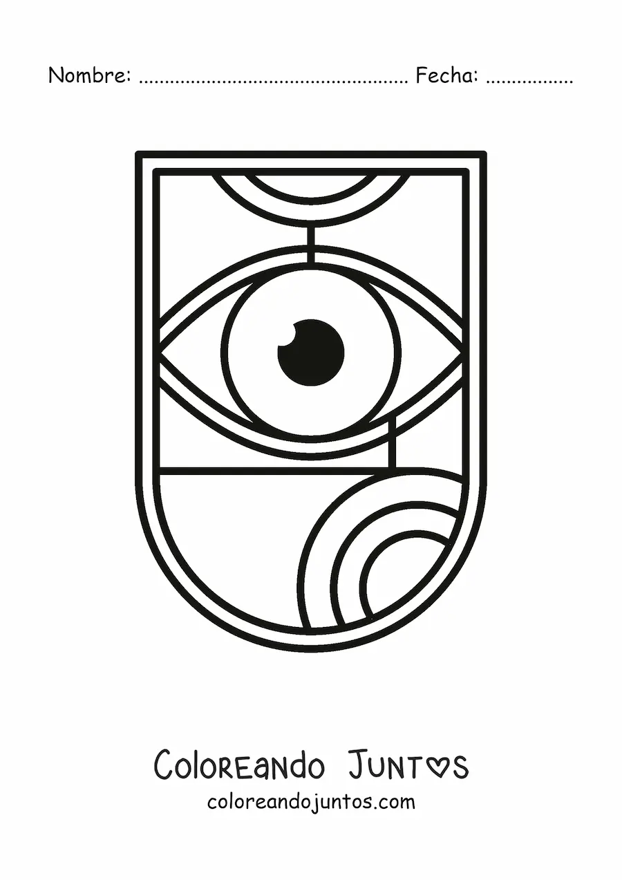 Imagen para colorear de un escudo con un ojo y figuras geométricas