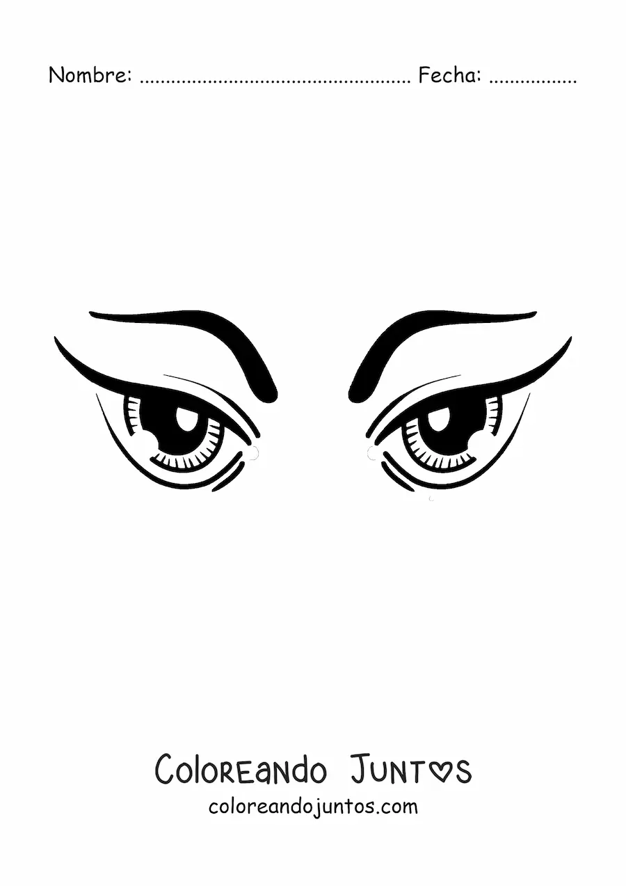 Imagen para colorear de un par de ojos misteriosos con ceño fruncido