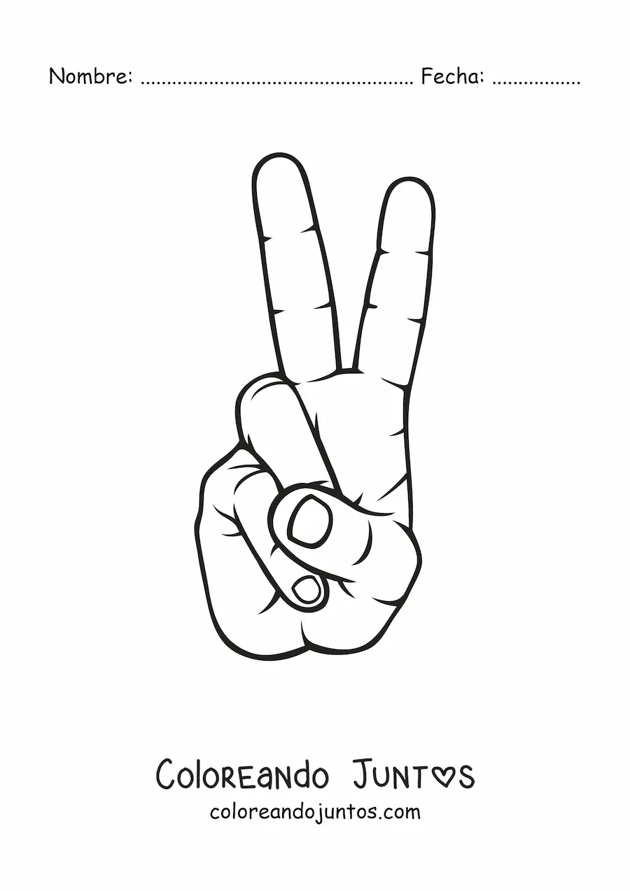 Imagen para colorear de una mano haciendo el signo de la paz