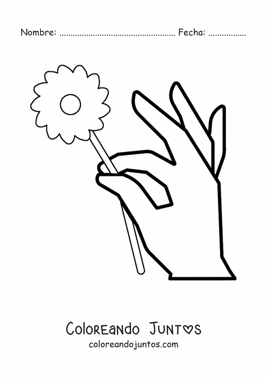 Imagen para colorear de una mano sosteniendo una flor