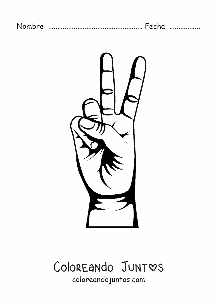 Imagen para colorear de una mano haciendo el gesto de número dos