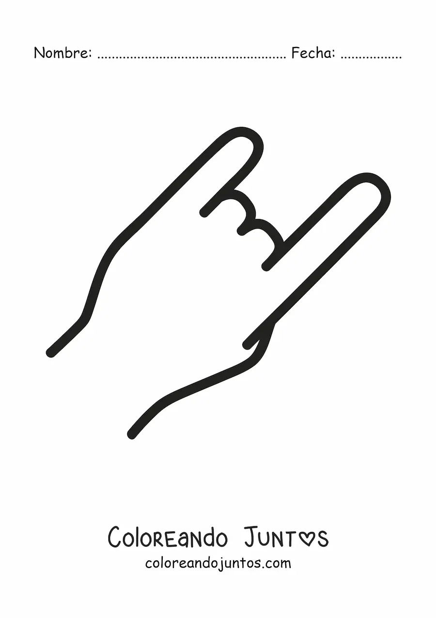 Imagen para colorear de una mano haciendo el signo del rock