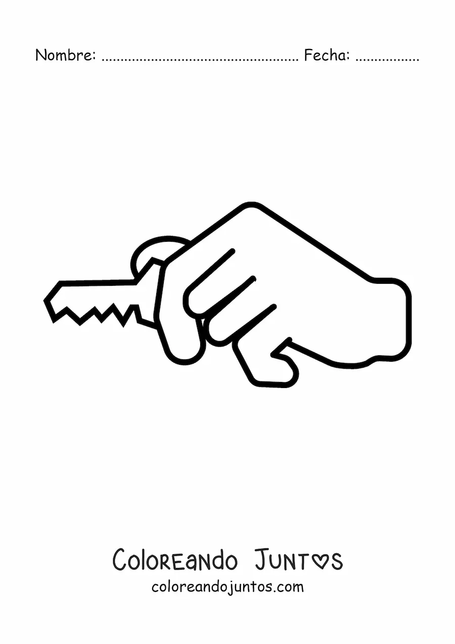 Imagen para colorear de una mano sosteniendo una llave