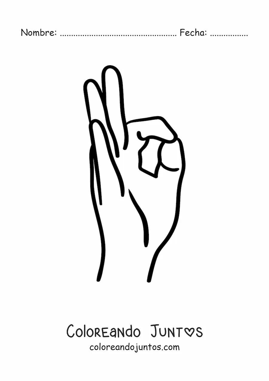 Imagen para colorear de mano haciendo el gesto de ok