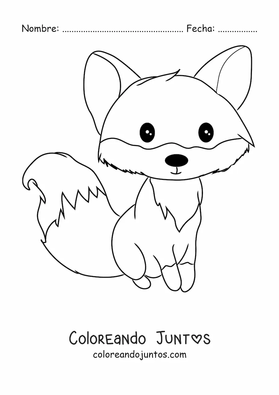 Imagen para colorear de un zorro animado kawaii sentado