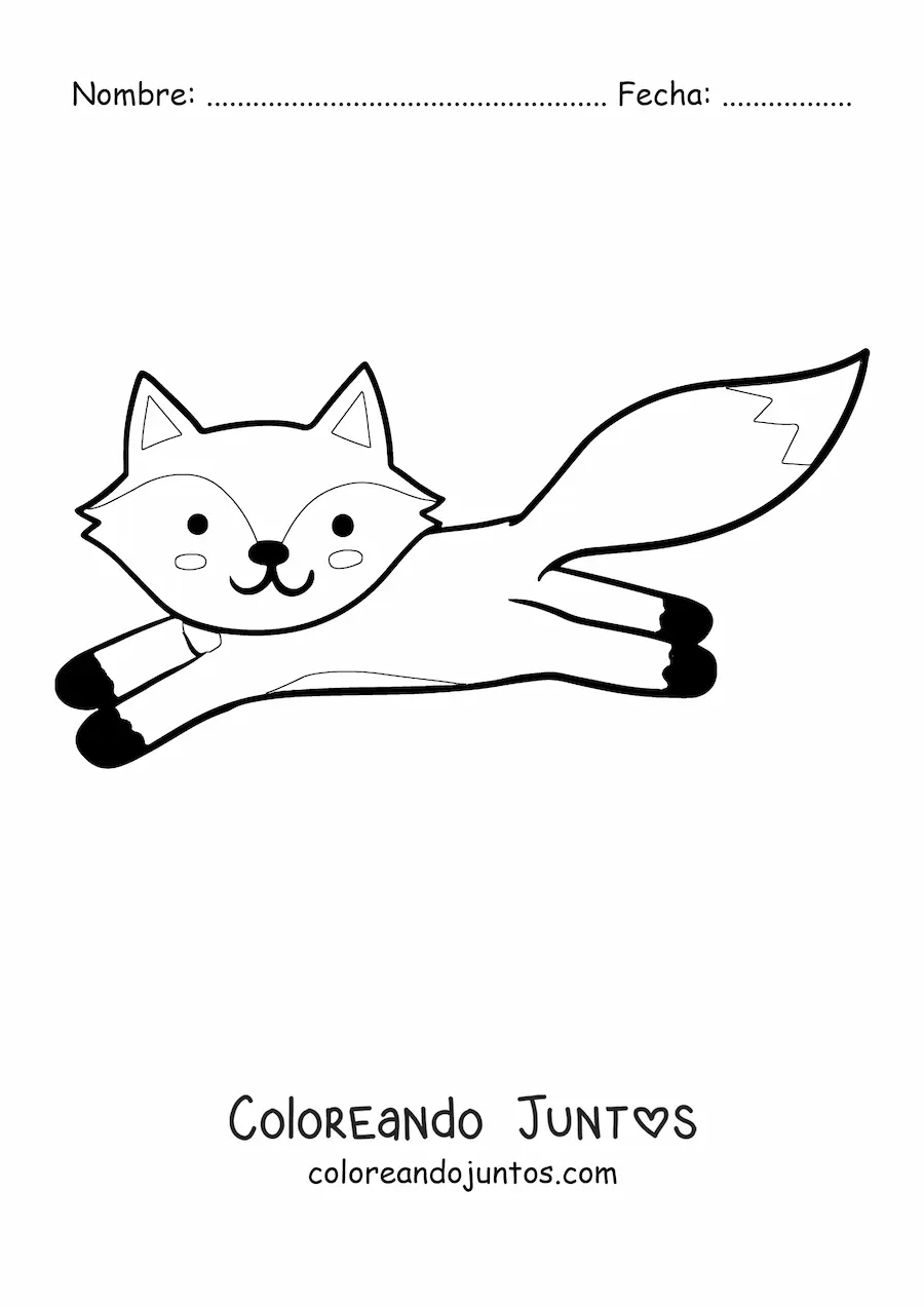 Imagen para colorear de un zorro kawaii sonriente saltando