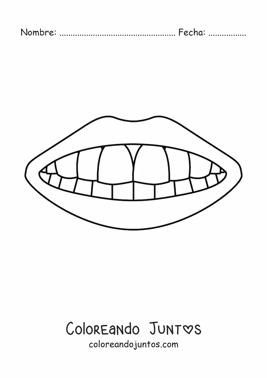 Imagen para colorear de una boca mostrando sus dientes