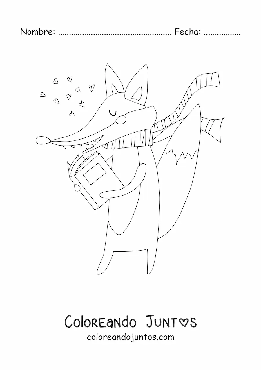 Imagen para colorear de un zorro animado leyendo un libro