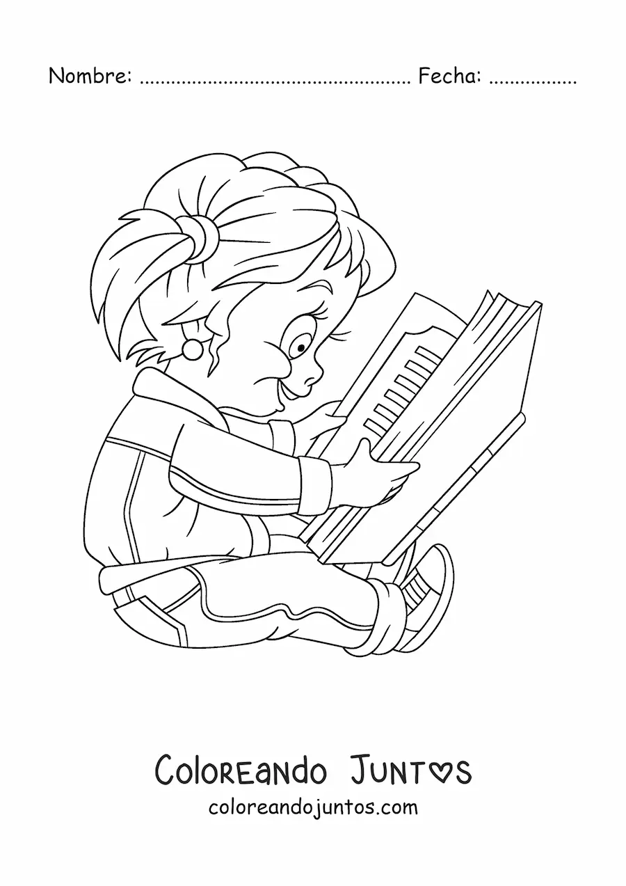 Imagen para colorear de una niña leyendo un libro