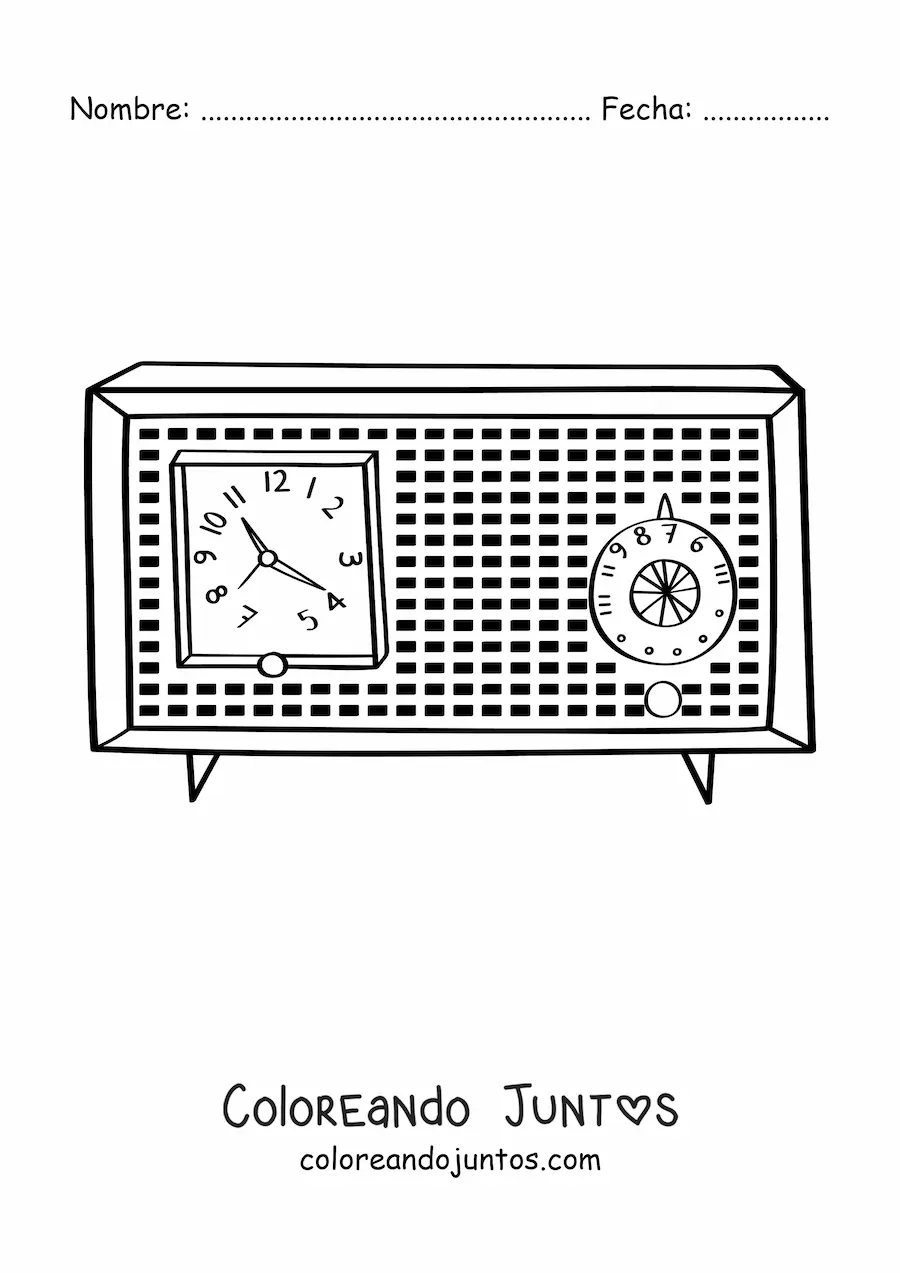 Imagen para colorear de un radio reloj antiguo