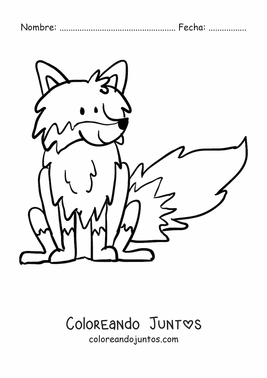 Imagen para colorear de un zorro animado sentado sonriente