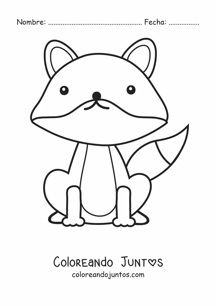 Imagen para colorear de un zorro kawaii animado sentado