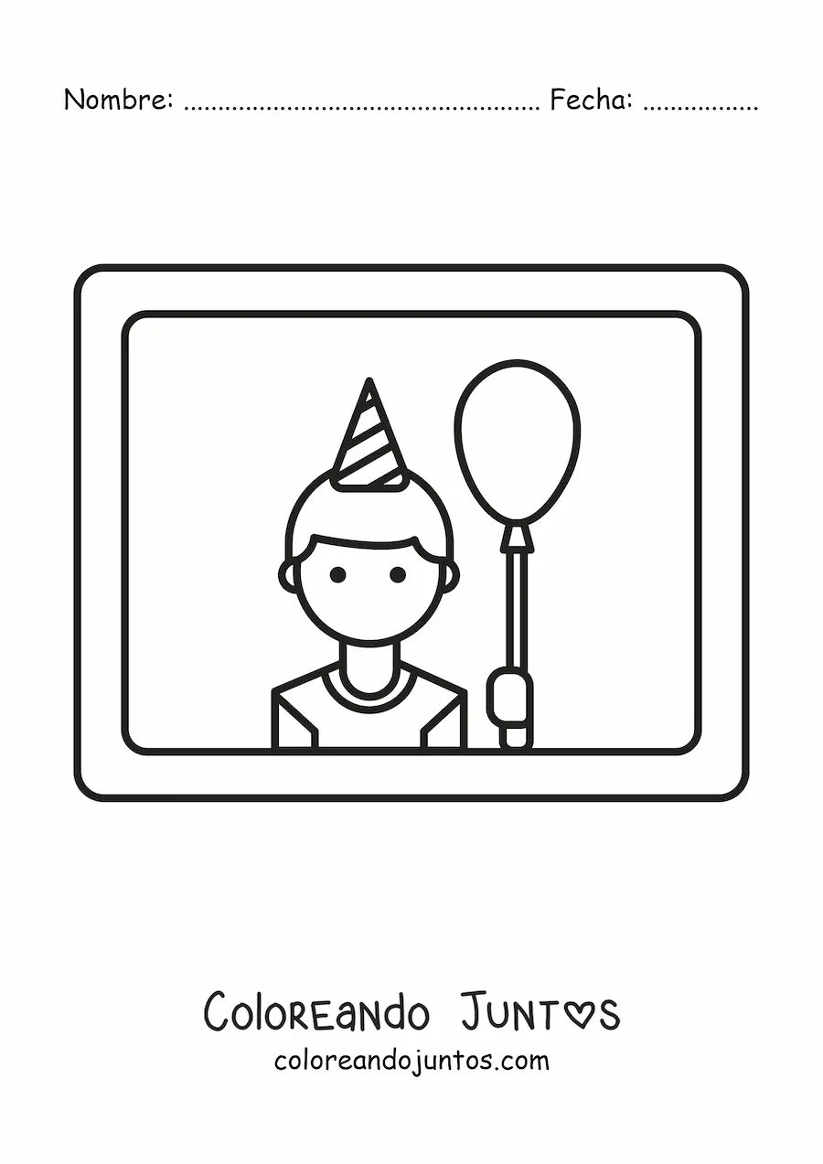 Imagen para colorear de un niño con un globo de cumpleaños