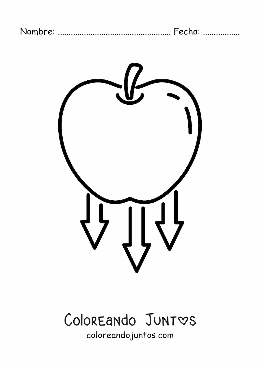 Imagen para colorear de una manzana cayendo representando la gravedad