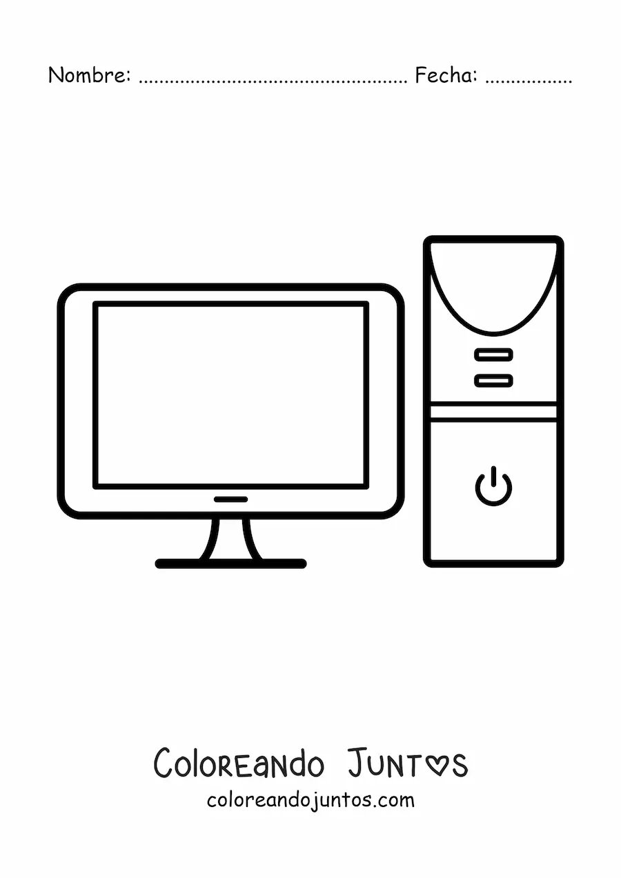 Imagen para colorear de un CPU y un monitor moderno