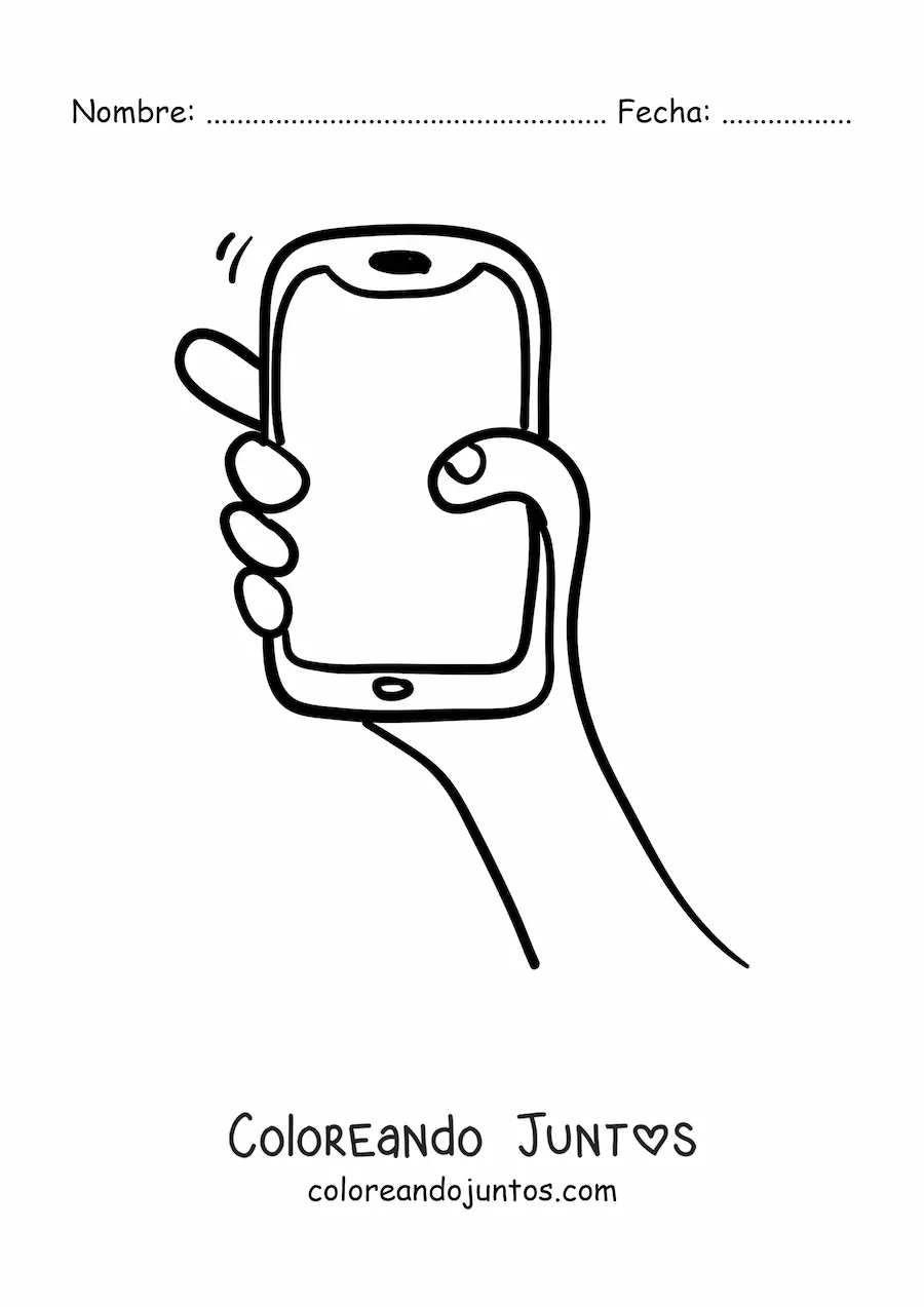 Imagen para colorear de una mano sosteniendo un smartphone