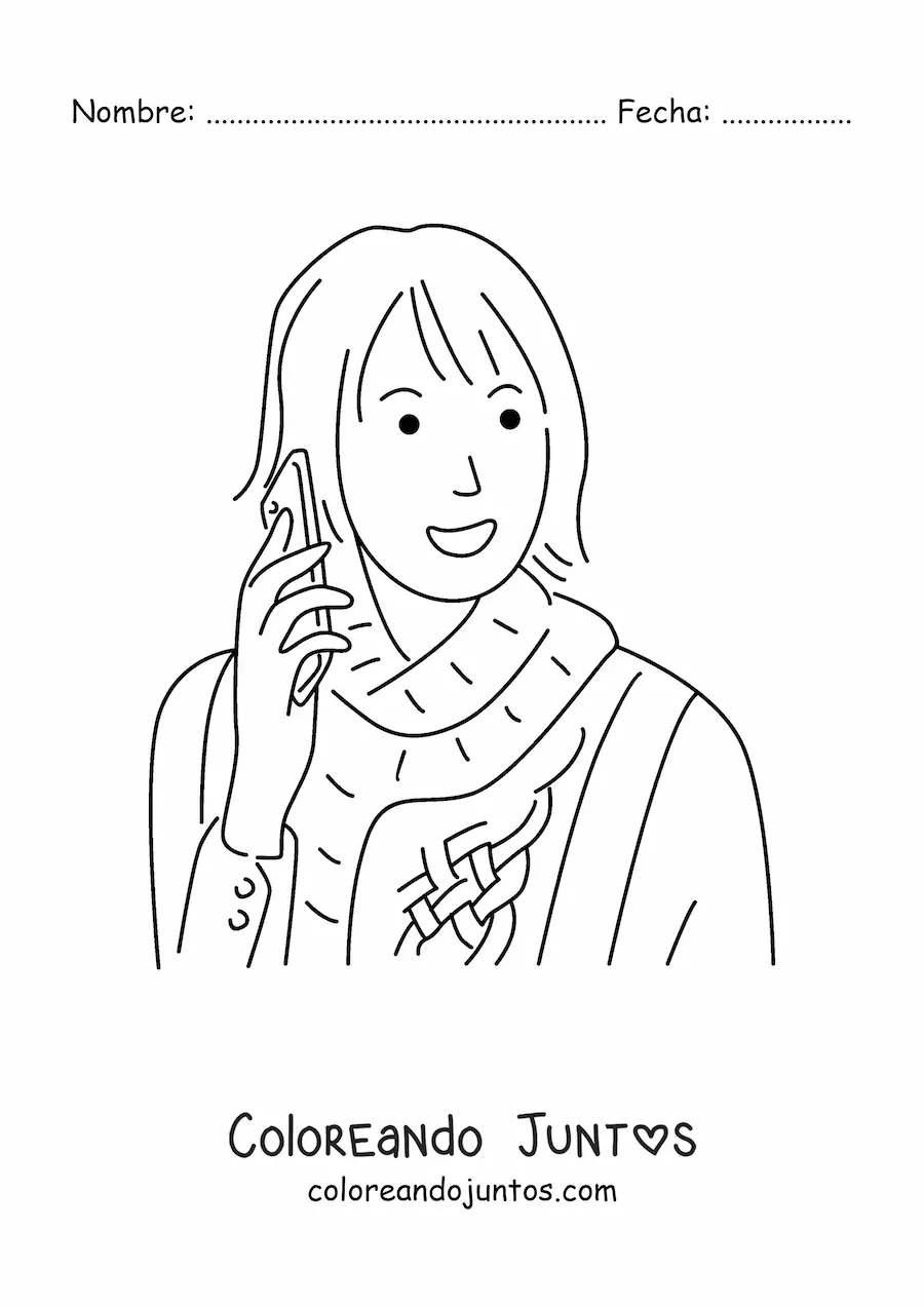 Imagen para colorear de una chica hablando por teléfono