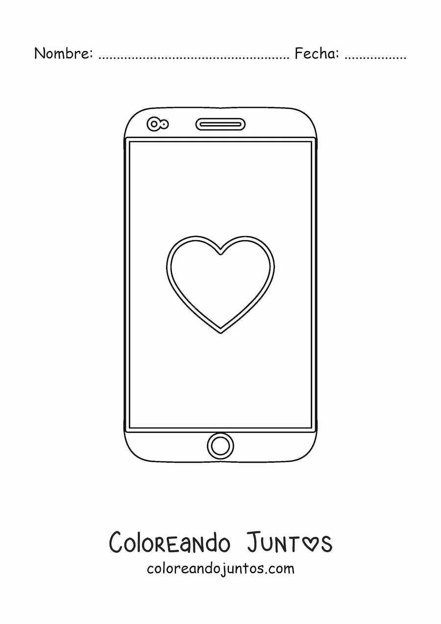 Imagen para colorear de un teléfono inteligente con un corazón