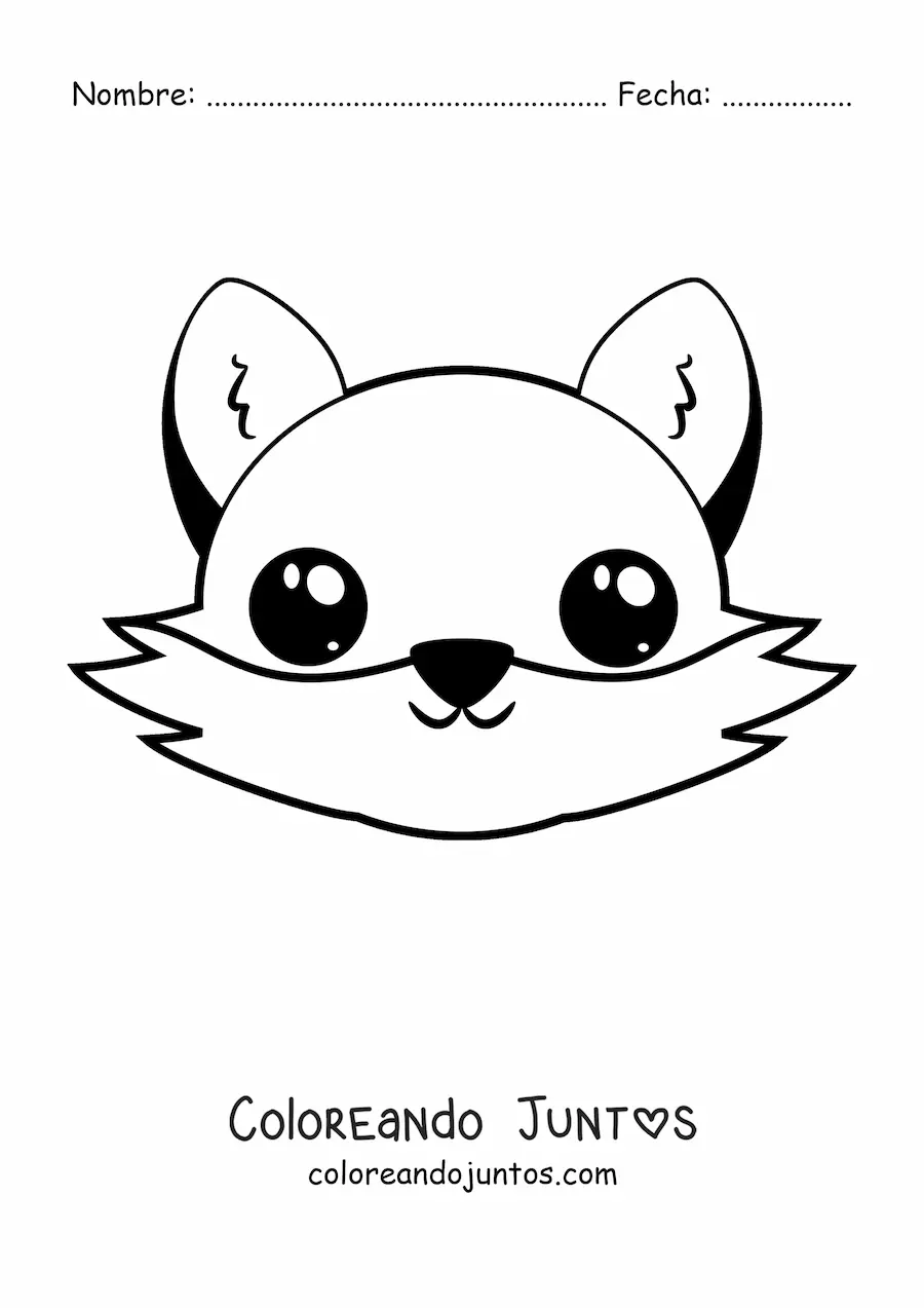 Imagen para colorear de la cara de un zorro kawaii animado