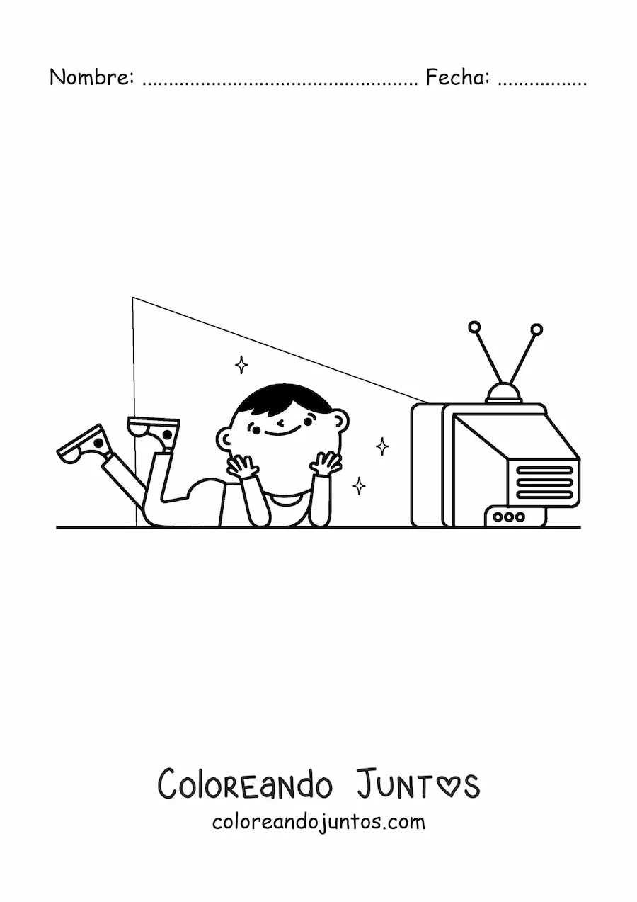 Imagen para colorear de un niño viendo televisión