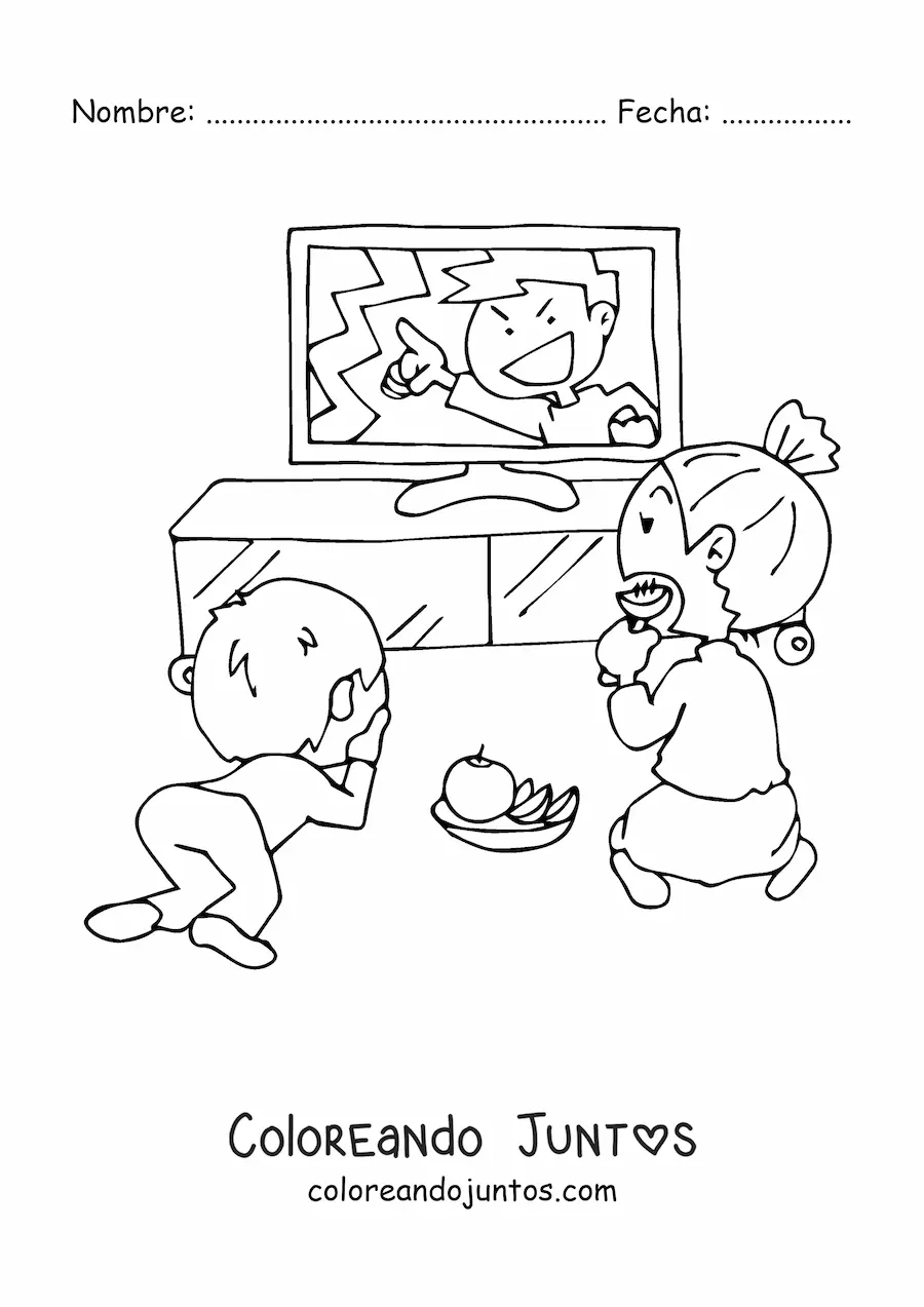 Imagen para colorear de una madre y su hijo viendo televisión
