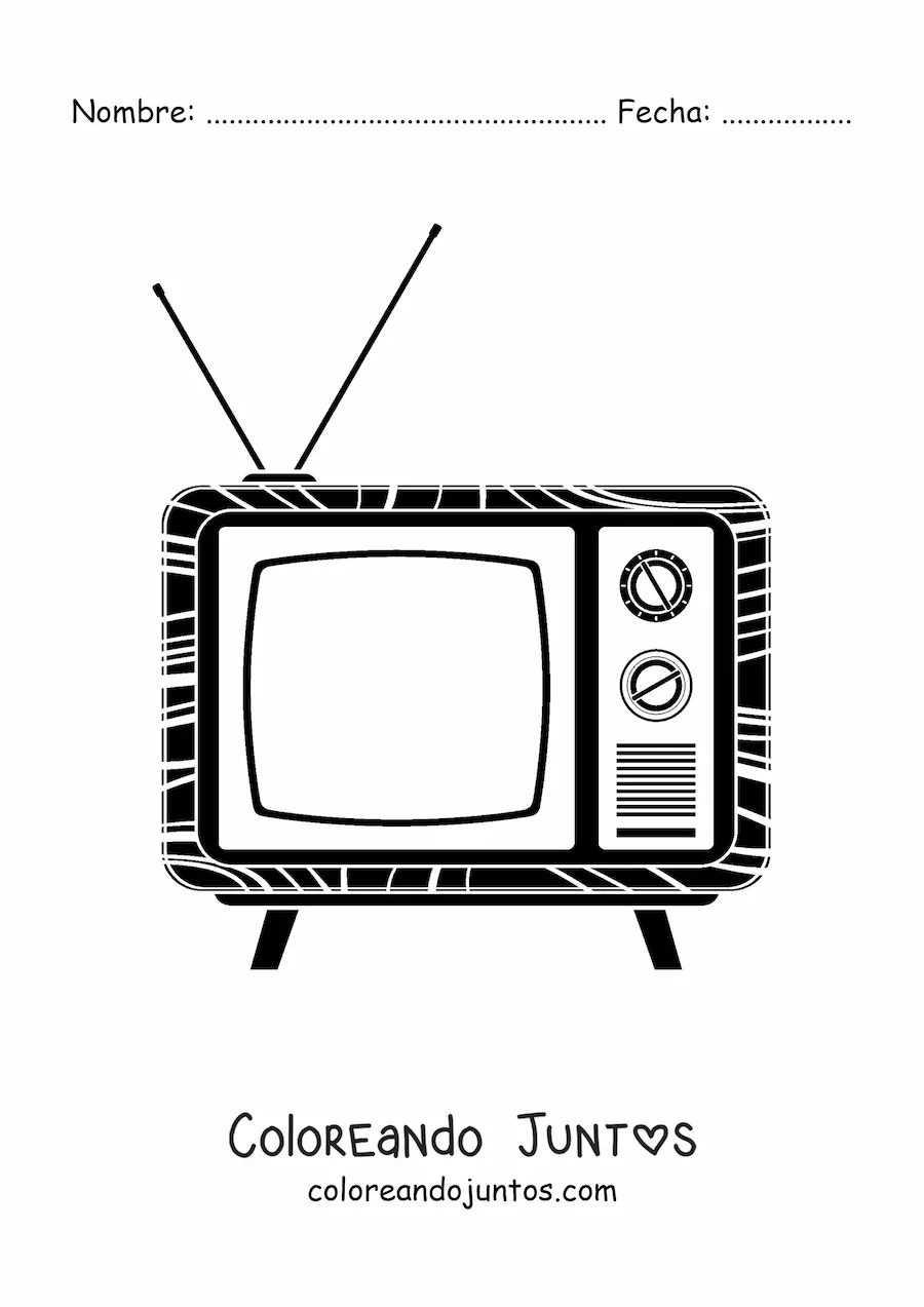 Imagen para colorear de un televisor antiguo con antena
