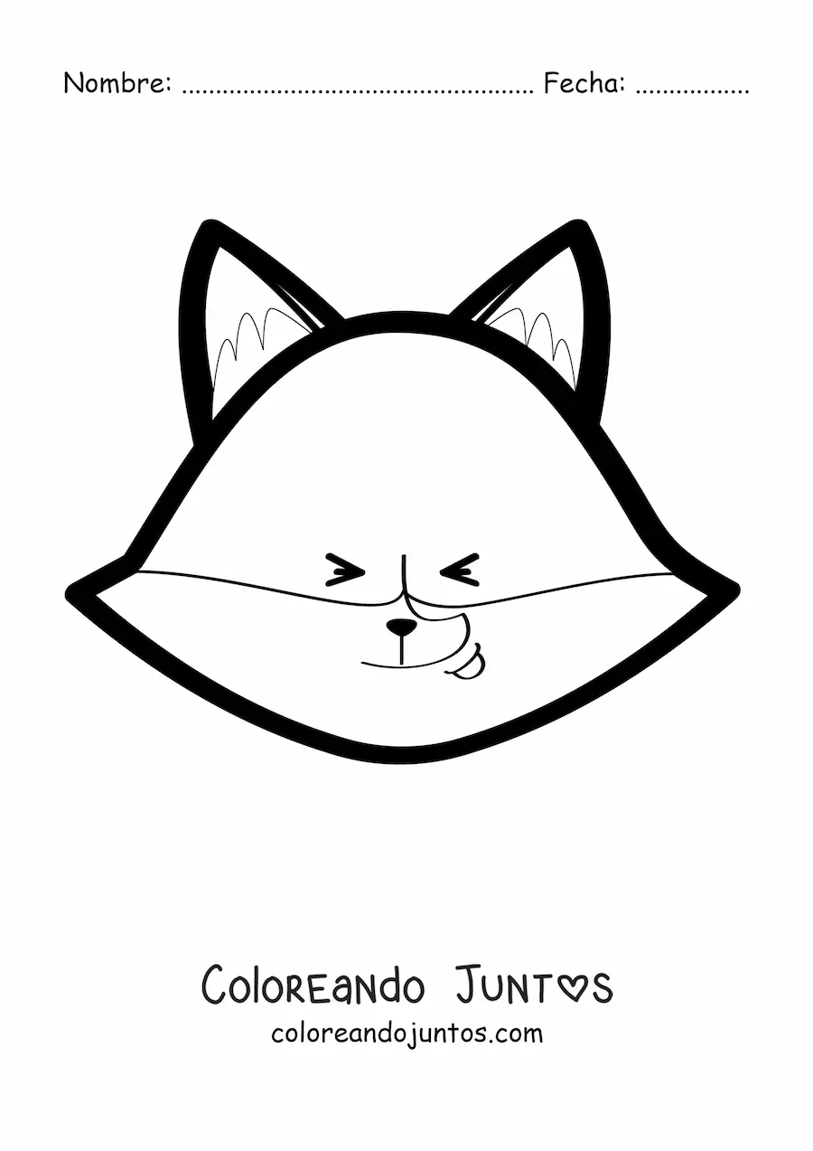 Imagen para colorear de la cara de un zorro animado con ojos cerrados y sonriente
