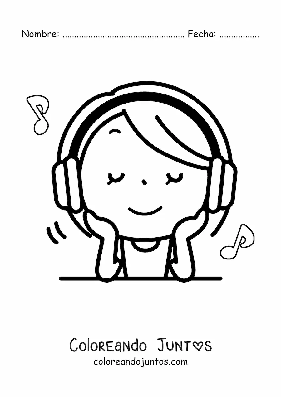 Imagen para colorear de una chica escuchando música