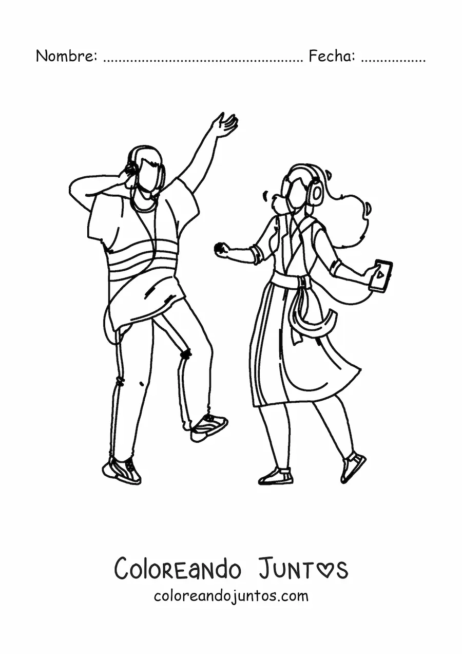 Imagen para colorear de una pareja bailando con audífonos
