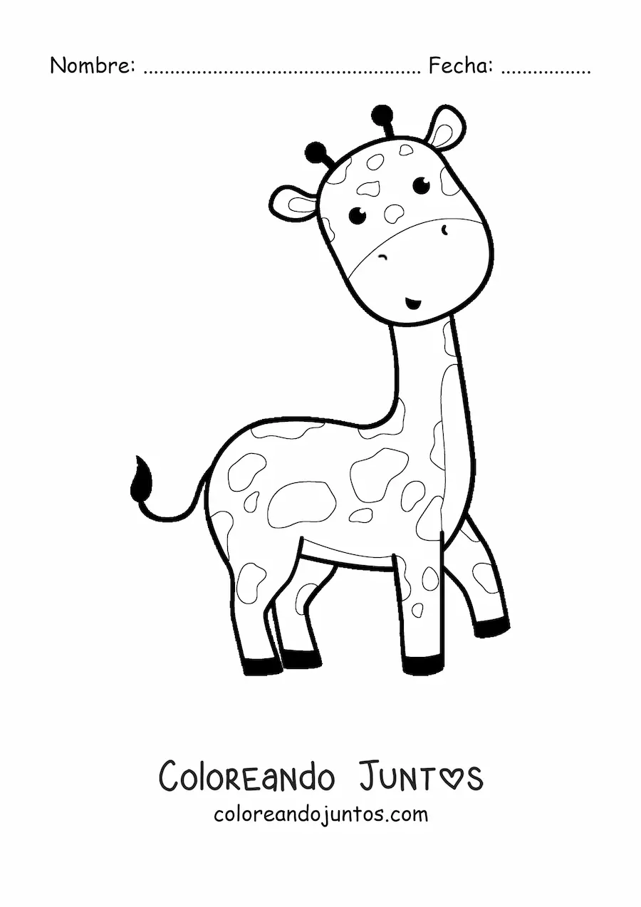 Imagen para colorear de una jirafa kawaii animada sonriente
