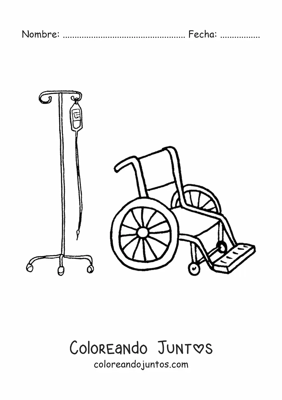 Imagen para colorear de una silla de ruedas del hospital