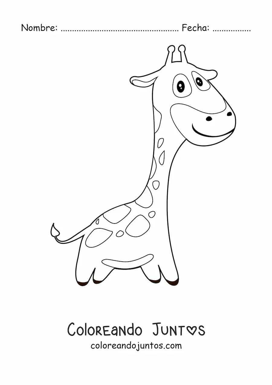 Imagen para colorear de una jirafa animada sonriente