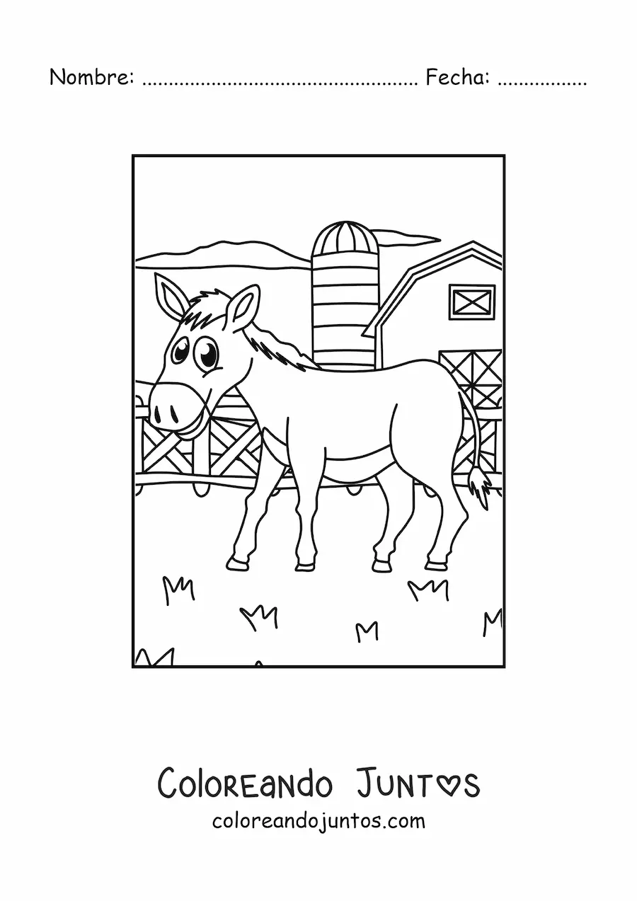Imagen para colorear de un burro animado en la granja