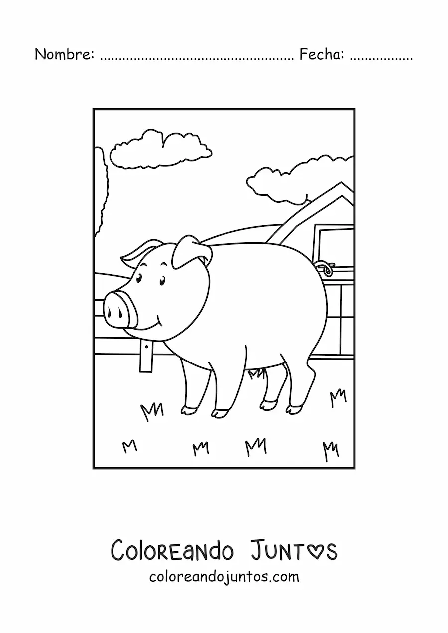 Imagen para colorear de un cerdo en la granja
