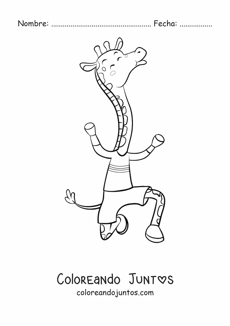 Imagen para colorear de una jirafa animada bailando en dos patas