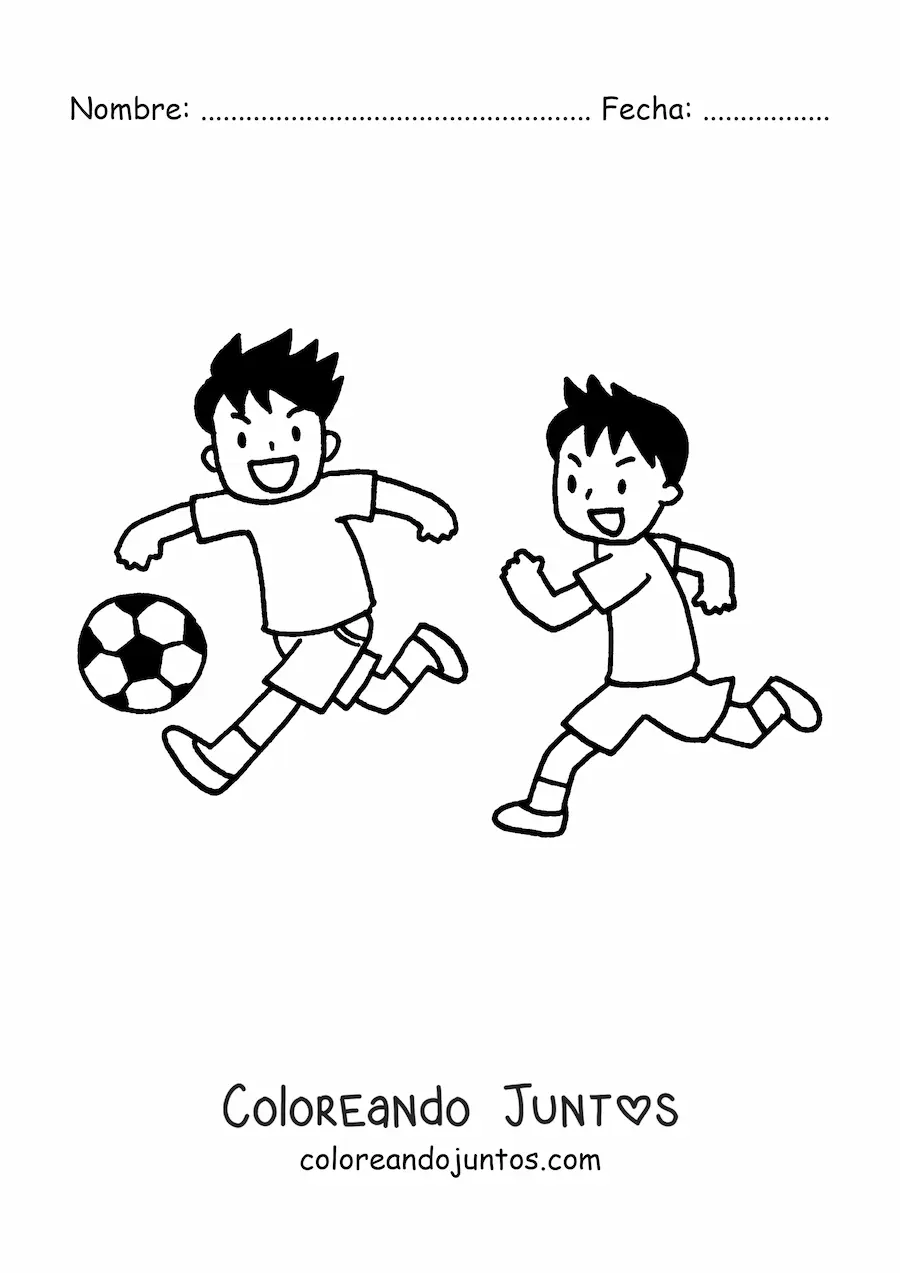 Imagen para colorear de dos niños jugando fútbol