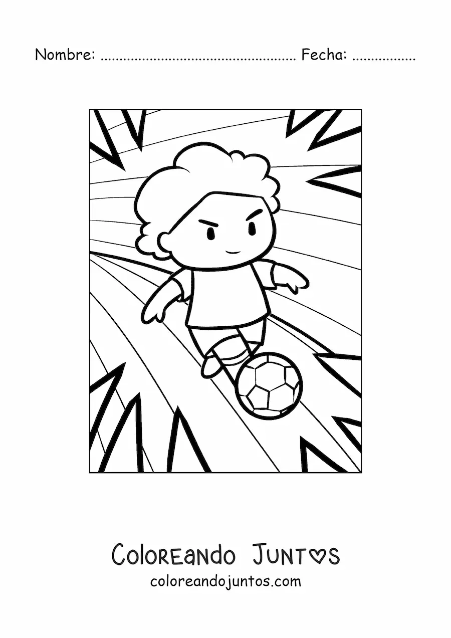 Imagen para colorear de un niño jugando fútbol