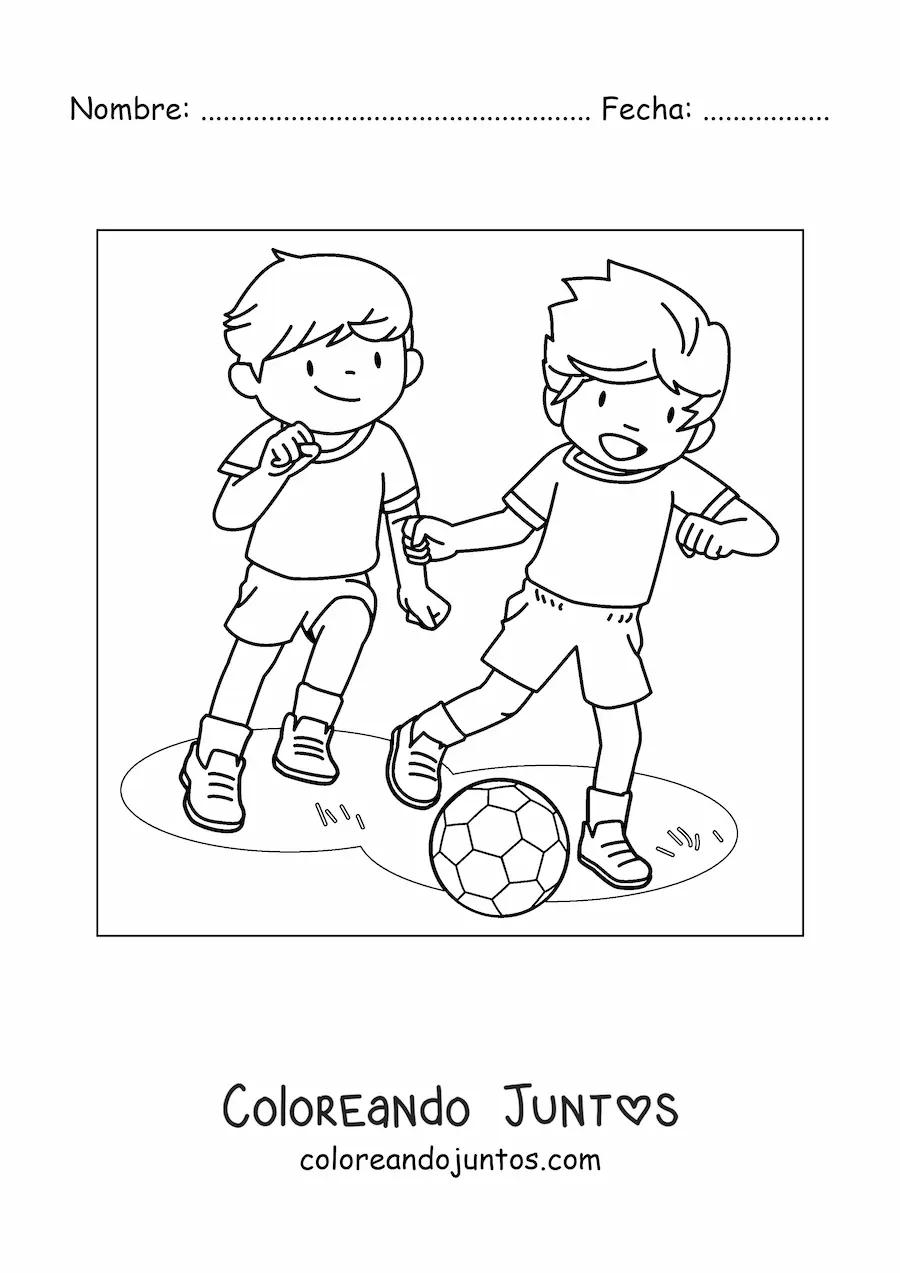 Imagen para colorear de dos chicos jugando fútbol