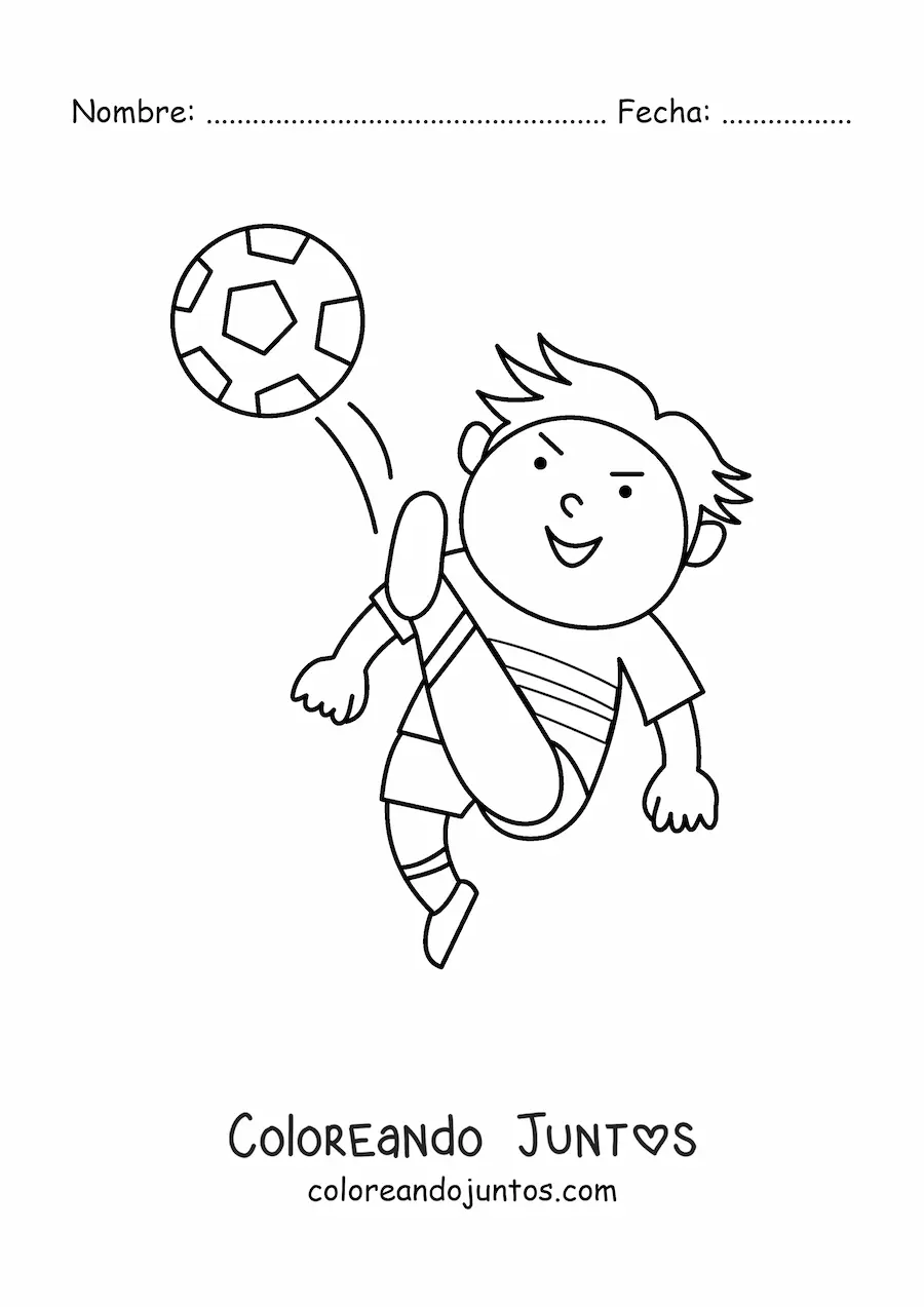 Imagen para colorear de un niño pateando el balón de fútbol