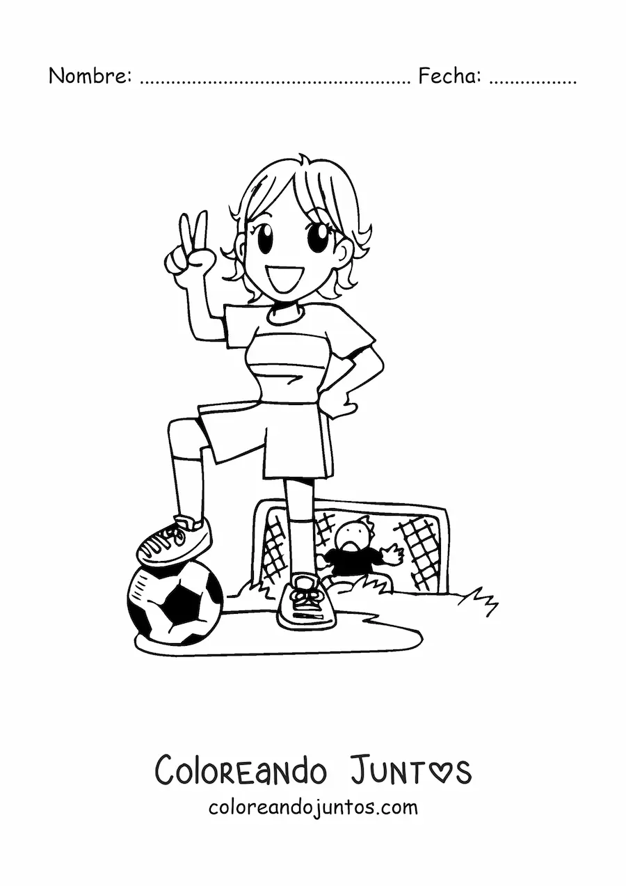 Imagen para colorear de una chica estilo anime jugando fútbol