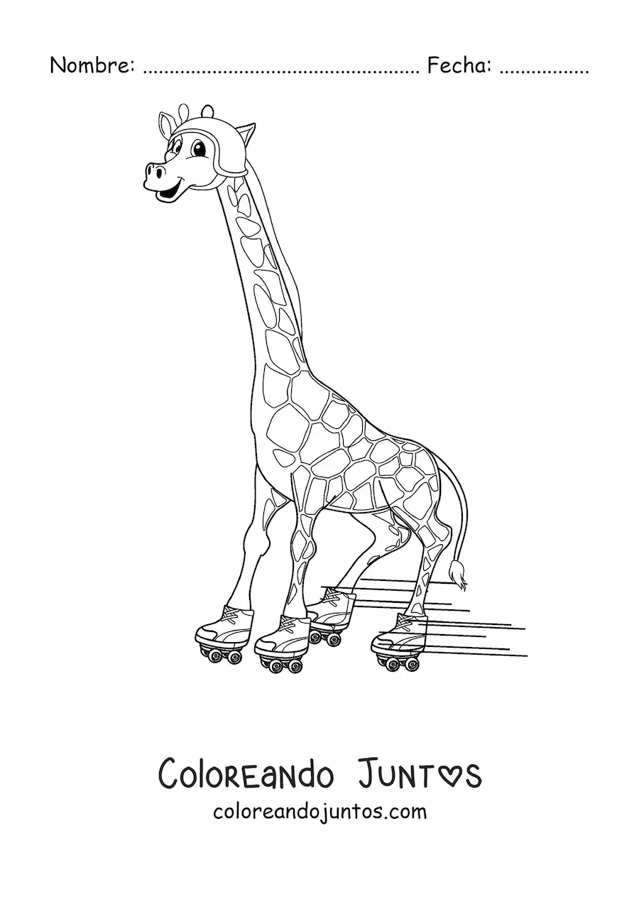Imagen para colorear de una jirafa animada patinando feliz