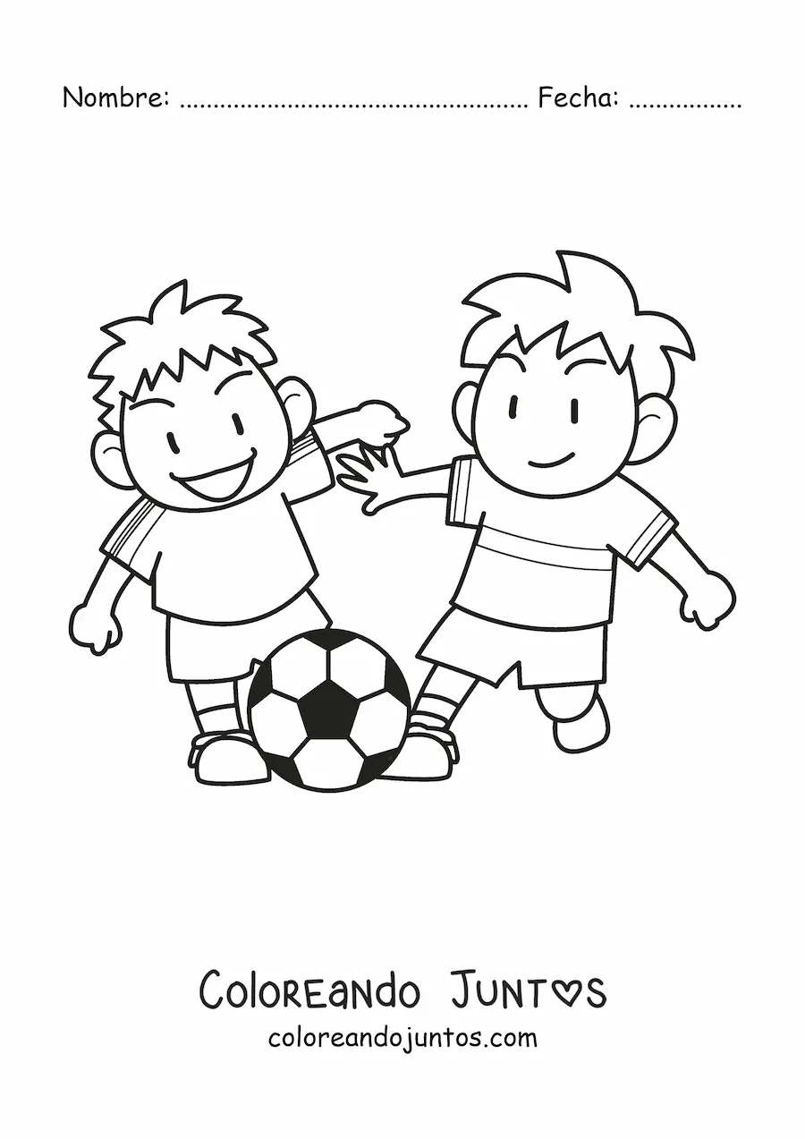 Imagen para colorear de dos niños jugadores de fútbol