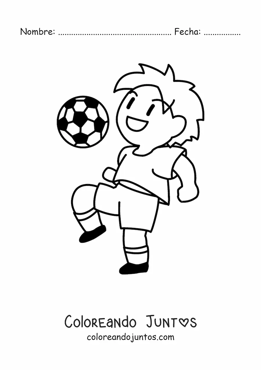 Imagen para colorear de un niño con un balón de fútbol
