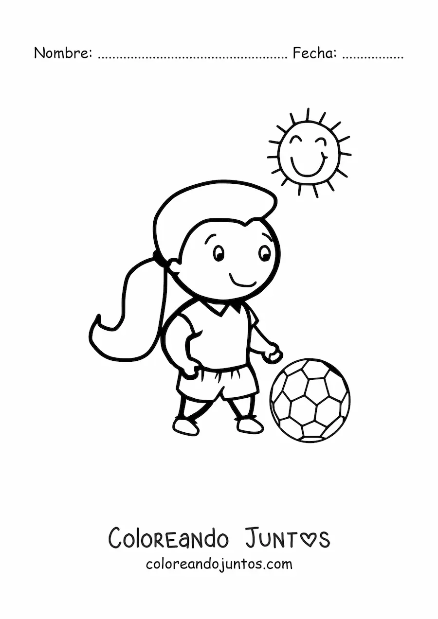 Imagen para colorear de una niña futbolista kawaii