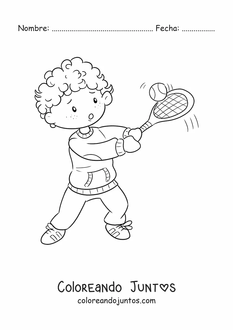 Imagen para colorear de un niño kawaii jugando tenis