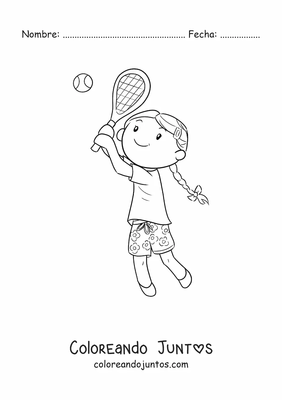 Imagen para colorear de una niña jugando tenis