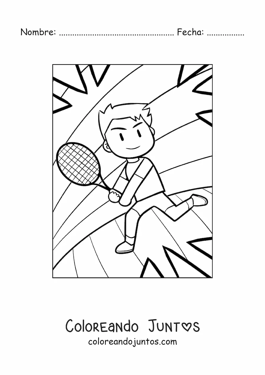 Imagen para colorear de un niño jugando tenis