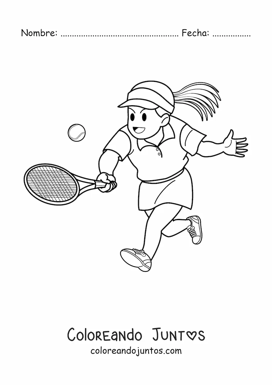 Imagen para colorear de una chica jugando tenis