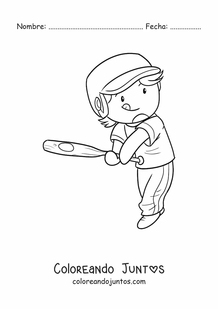 Imagen para colorear de un beisbolista kawaii con un bate