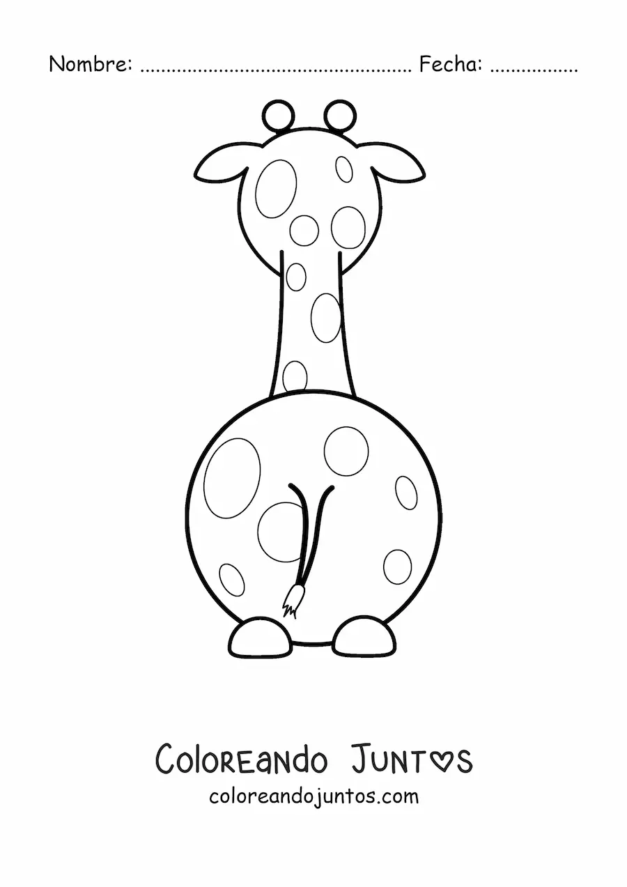 Imagen para colorear de una jirafa animada sentada de espaldas